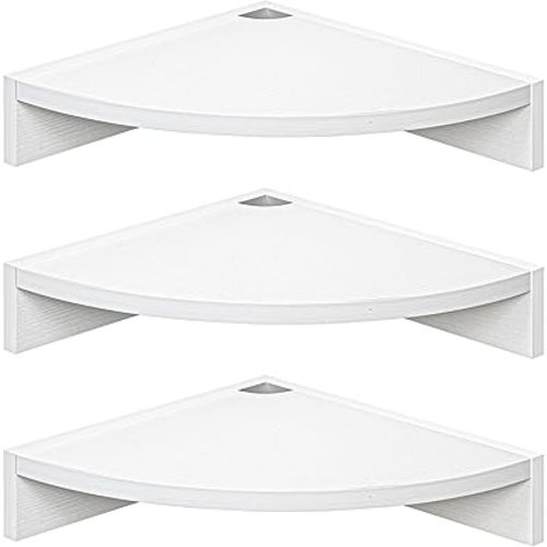 Fun Memories Corner Shelf Wall Mount, Wood Floating Corner Shelves, Corner Wall Shelf for Bedroom, Bathroom, Kitchen, Living Room (White, 3 Pack)