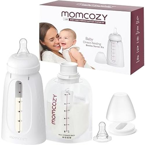Momcozy Portable Disposable Baby Bottle Kit for Breastfeeding, Wash-Free, Leakproof and Transfer-Free Breastmilk Storage Bags for Freezing, Heating and Direct Feeding, Breastfeeding Essential, 6 Ounce