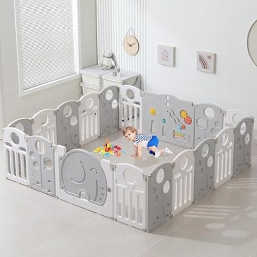 Baby Playpen,for Kids and Toddlers,Kids Activity Centre Safety Play Yard,Safety Gates for Indoor&Outdoor,Sturdy Baby Fence Area,Portable, Educational, and Safe Play Yard 14 Panels, White