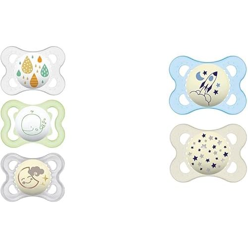 MAM Variety Pack Baby Pacifier, Includes 3 Types of Pacifiers, Nipple Shape Helps Promote Healthy & Night Pacifiers 0-6 Months, Best for Breastfed Babies, Glow in The Dark, Baby Boy, 2 Count