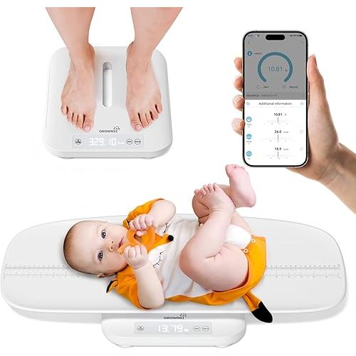 GROWNSY Smart Baby/Pet Scale,Digital Baby Weight Scale with App for Tracking Growth of Infant, Toddler,Puppy,and Cat—Supports Up to 330 lbs, with Hold Function, 27-inch Height Measurement,5 Units