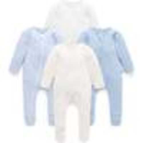 4 Pack Zip Coverall Pale Blue Bear Pack - Purebaby Sleepwear | Maisonette