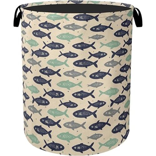 Cute Japanese-Style Fish Foldable Laundry Hamper - Waterproof Fabric Storage Basket with Handles, Clothes Hampers for Laundry,Bedroom,Dorm