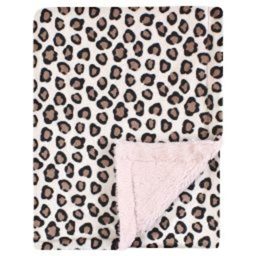Hudson Baby Girls Plush Blanket with Furry Binding and Back, Leopard Pink, One Size