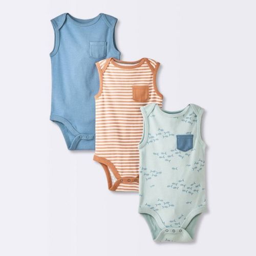Baby Boys' 3pk Sleeveless Pocket Bodysuit - Cloud Island™ Blue 0-3m