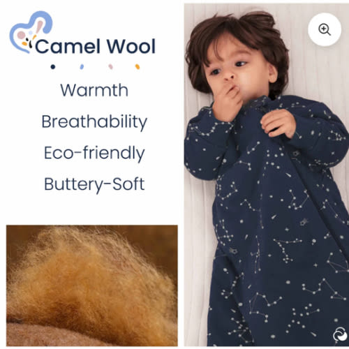 Organic Cotton & Camel Wool Long Sleeve Sleep Sack 2.5 TOG - Constellation