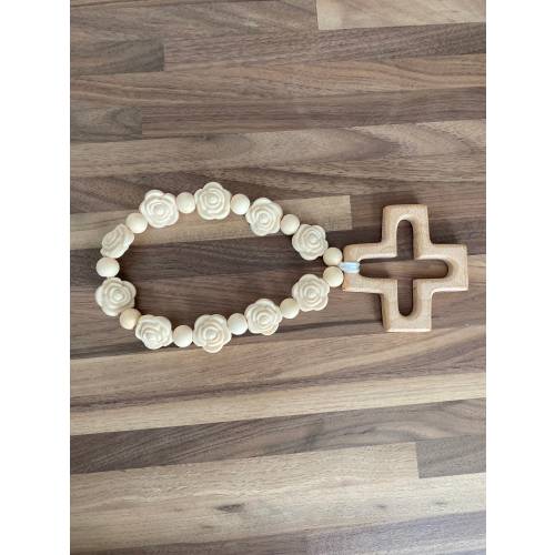 Beige Silicone Baby Decade Rosary – Sensory Teething Toy, Baptism Gift