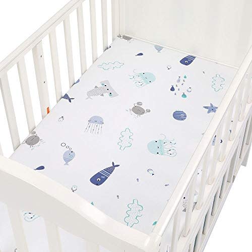 Brandream Nautical Crib Sheet Sets Ocean Animal Fitted Crib Sheet for Girls and Boys Neutral Cotton Fish Fitted Crib Sheet for Standard Crib Mattress