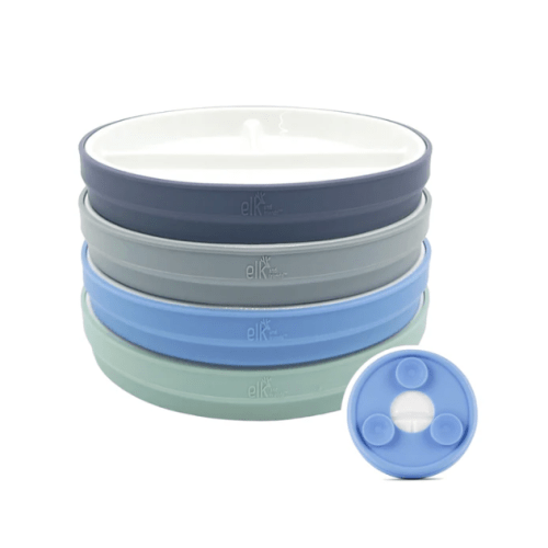 6.7"/16cm Porcelain White Divided Plates with Silicone Suction Sleeves