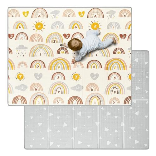 Blissful Diary Baby Play Mat, Large 78 x 70 Baby Mat for Floor, Soft Foam Play Mat, Foldable Playmat for Babies Toddlers Infants, Reversible Baby Crawling Mat for Indoor & Outdoor (Rainbow Pattern)