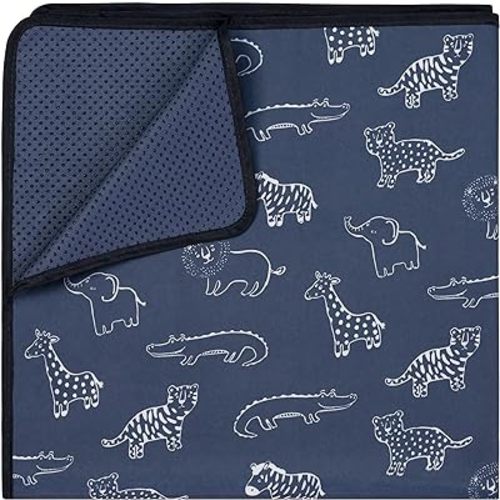 Blissful Diary Baby Splat Mat for Under High Chair, 50.4 x 50.4 Inch Wipeable Splash Mat, Waterproof and Washable, Anti-Slip Floor Protector, Safari Animals