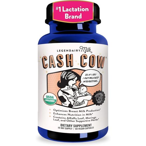 Legendairy Milk Cash Cow Lactation Supplement, Moringa, Alfalfa, and Goat's Rue Breastfeeding Supplement for Milk Supply Increase, Fenugreek-Free, Certified Organic, Vegan, Non-GMO, 60 Capsules