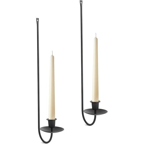 Wall Candle Holder Set of 2, Stylish Black Metal Wall Mount Candle Sconces, Modern Wall Decoration for Living Room, Farmhouse, Fireplace, and Christmas Decor