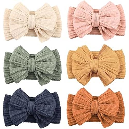 6 Pack Baby Headbands Super Soft Stretchy Nylon Hair Bands Hair Bows Hair Accessories for Baby Girls Newbrons infants Toddlers 02