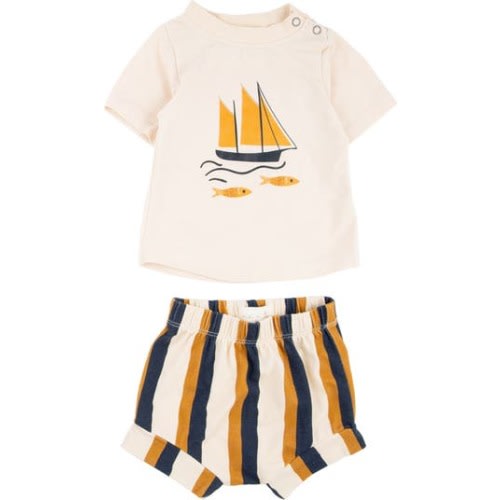 Christopher Cotton Graphic T-Shirt & Stripe Shorts Set