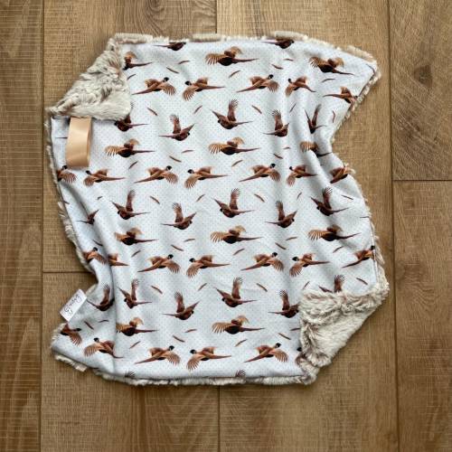 Flying Pheasant Blanket; Pheasant Lovey; Hunting Baby Gift; Lovie; Binky Holder; Pheasant Hunting Nursery; Bird Hunting; Boy Hunting Gift
