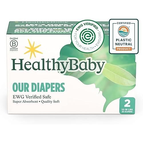 Our Diapers | EWG Verified Safe & Plant-Based Diapers | Leak Protection | Soft Organic Cotton Shell | Chlorine-Free Diaper for Sensitive Skin | Size 2 (12-18 lbs) 66 Count