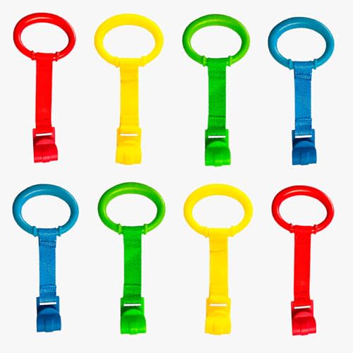 PandaEar 8 PCS Baby Pull Up Rings, Toddler Walking Exercise Stand Up for Playpen & Crib, Infant Cot Hanging Rings for Kids
