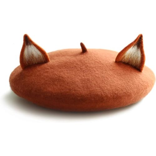 Japan Lolita Vintage Funny Frog Hat Beret Cap for Women Painter Genuine Green Gift - Fox