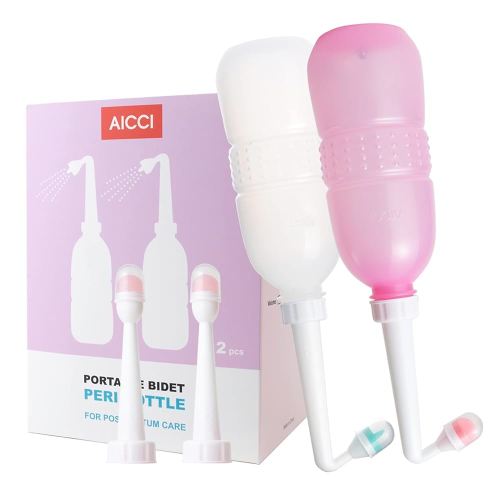 2 Pack Peri Bottle for Postpartum Care, Portable Travel Bidet for Women, 17oz Large Capacity Perineal Bottle for Feminine Hygiene with Travel Bag, Angled Nozzle & Straight Nozzle (Pink + White)