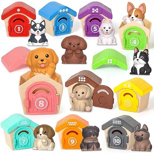 Toddler Toys for 1 2 3 Year Old, 20 Pcs Dog Toys for Kids, Montessori Educational Counting, Matching & Sorting Motor Skills, Christmas Birthday Gifts for Baby Boy Girl Aged 12-18 Months
