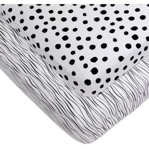 Ely’s & Co. Baby Fitted Crib Sheet 100% Combed Jersey Cotton White Abstract Stripes And Dots Black 2 Pack