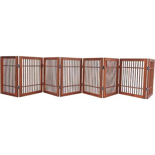 Urnporium Freestanding Pet Gate Folding Wooden Fence for Indoor & Outdoor Use, Durable Acacia Hardwood (Brown Pet Gate, 8 Panel 24" Tall)