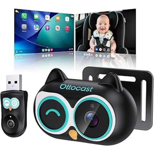 OTTOCAST Cabin Care Car Camera for Baby, Wireless CarPlay Adapter with 1080P Baby Car Camera, HD Night Vision, 150° Wide Angle, Real-Time Rear Seat Monitor, Easy Installation