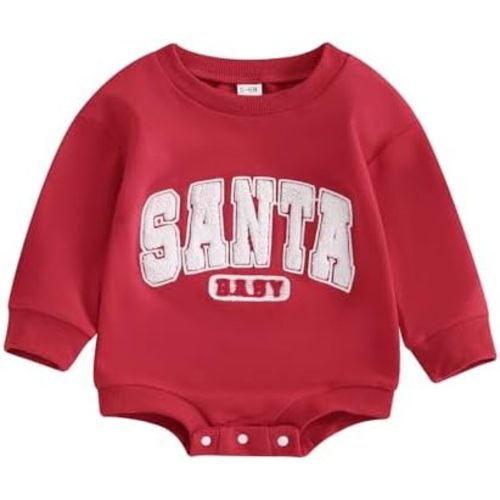 Baby Girl Boy Christmas Outfit Santa Embroidery Long Sleeve Bubble Sweatshirt Romper Newborn Fall Winter Clothes