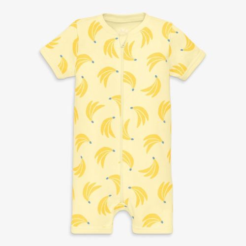 Primary Baby Organic Zip Shortie In Bananas In Light Banana Bananas Size Newborn