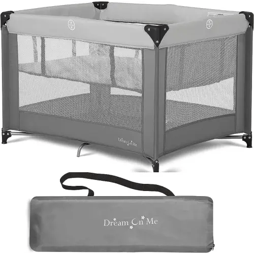 Zazzy Portable Playard with Bassinet in Grey, Packable and Easy Setup Baby Playard, Lightweight and Portable Playard for Baby with Mattress and Travel Bag