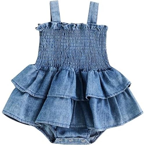 Baby Girls Summer Denim Romper Clothes Dress Newborn Onesie Sunsuit 3 6 9 12 18 Months One-Piece Jumpsuits Outfits