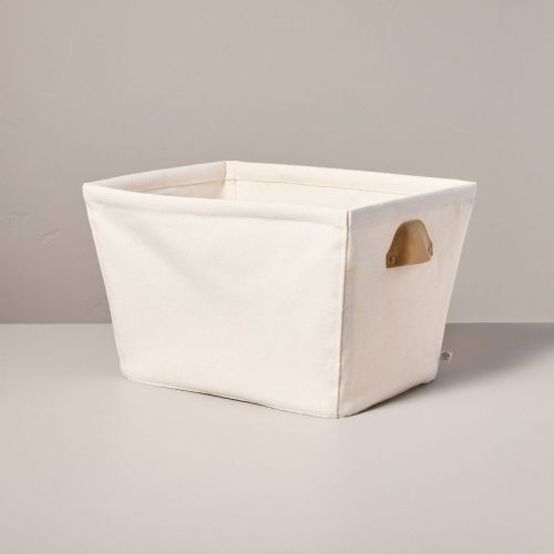 Decorative Canvas Storage Bin With Faux Leather Cup Handles Cream/tan - Hearth & Hand™ With Magnolia