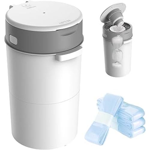 Bellababy Diaper Pail, Upgrade Baby Diaper Bin with Double Odor Locking, Includes 4 Refills (270 inches/pcs), Compact Design for Nursery