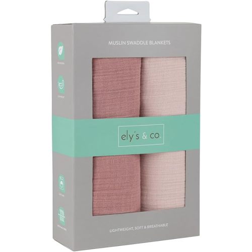 Ely’s & Co. Cotton Muslin Swaddle Blanket 2-Pack for Baby Girl — 100% Cotton Muslin Extra-Large Swaddle Blankets (47” x 47”) Cranberry & Rosewater Pink