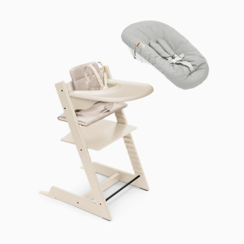 Tripp Trapp High Chair Complete² + Newborn Set - Vanilla White/Beige Cushion/Vanilla White Tray/Newborn Grey