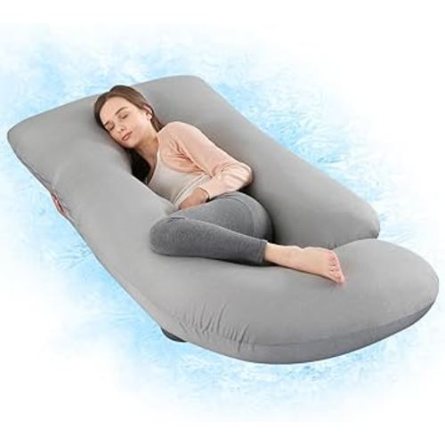 Wndy's Dream Pregnancy Pillow with Cooling Cover, Side J Type Full-Body Pillow for Back, Legs and Belly Support, Comfortable Slumber for Pregnant Women(Grey)