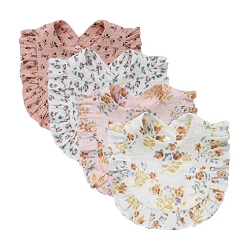4 PACK Solid Muslin Baby Drool Bibs Set for Unisex Boys Girls Cotton Adjustable Teething Feeding Drooling Bibs
