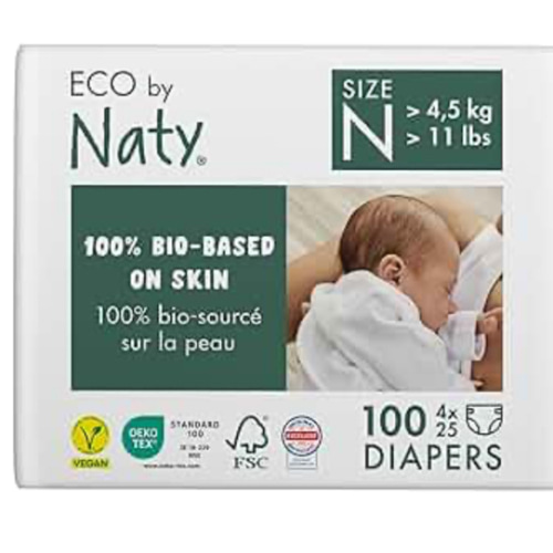Eco by Naty Eco-Friendly Baby Diapers Newborn - 100% Plant-Based Materials on Skin, Extra Soft, for Sensitive Skin & Super Absorbent (Size N, 100 Count)