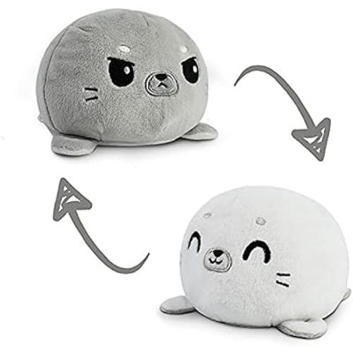 TeeTurtle - The Original Reversible Seal Plushie - Gray + White - Cute Sensory Fidget Stuffed Animals That Show Your Mood 3.5 inch