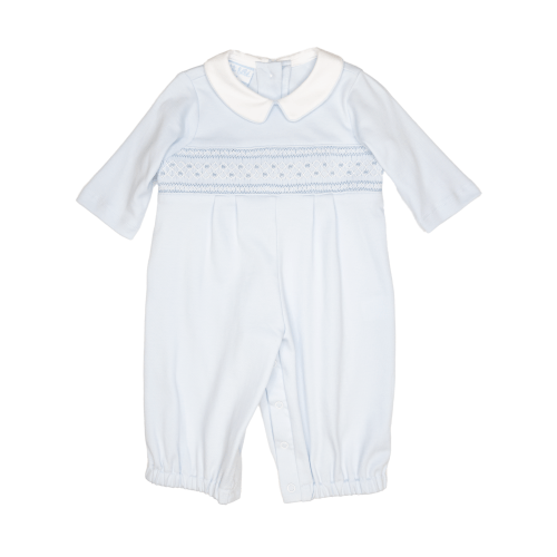 Petit Bebe Marcos Blue Knit Smocked Romper - Spoiled Sweet Boutique - Spoiled Sweet Boutique