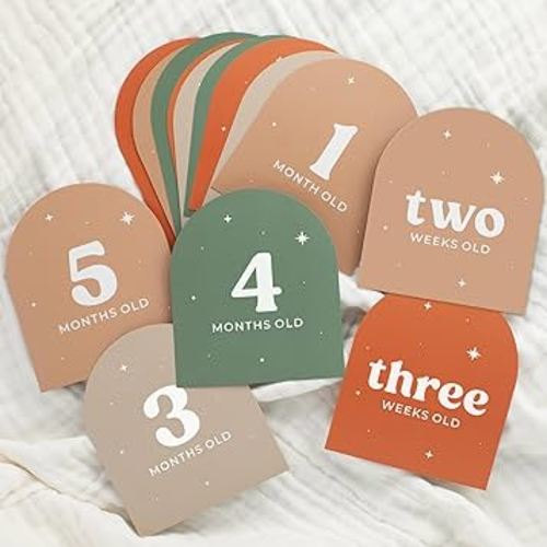 Beautiful Baby Monthly Milestone Cards - The Perfect Cards for Adorable Milestone Pictures of Your Newborn Boy/Girl - 15 Reversible Paper Cards incl. Welcome Home & Hello World Sign are A Great Gift