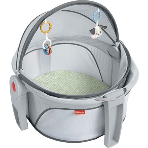 Fisher-Price Portable Bassinet On-The-Go Baby Dome, Travel Play Space with Developmental Newborn Toys & Canopy, Puppy Perfection