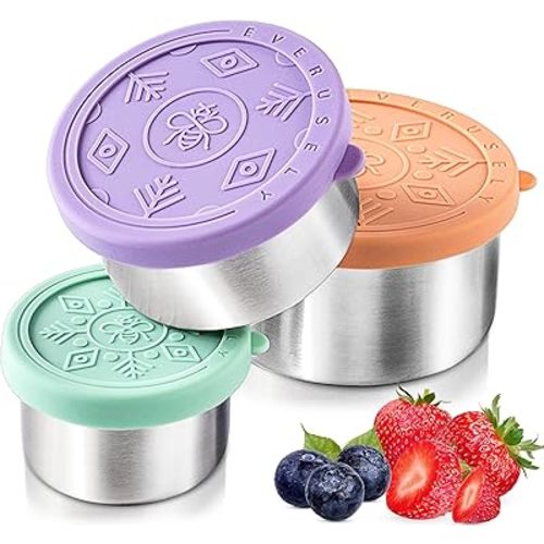 Everusely Stainless Steel Snack Containers for Kids, Stainless Steel Lunch Containers for Kids, Stainless Steel Containers with Lids, Metal Lunch Container, Stainless Steel Lunch Box Containers