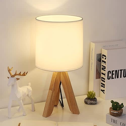Small Cute Desk, Nightstand Lamp with Fabric Shade Tripod Base for Kids, Office, Study Room, Bedroom, Dorm, Coffee Table(White)