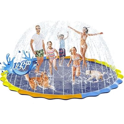 Instraella Splash Pad for Kids and Dogs, 124in Non-Slip Sprinkler Mat 0.5mm Thickened Durable and Foldable Large Pool Summer Fun Outdoor Toys for Dogs and Toddlers Age