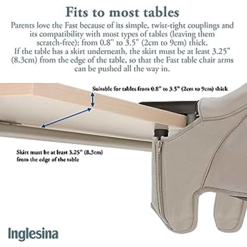 Inglesina Fast Table Chair, Cream - High Chair for Babies & Toddlers 6-36 Months - Fits Tables 0.8'' to 3.5'' Thick - Collapsible, Portable Design - Includes Travel-Friendly Bag - BPA Free