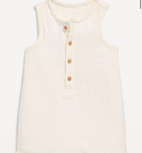 Sleeveless Double-Weave Henley One-Piece Romper for Baby