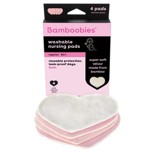 Bamboobies Women’s Nursing Pads, Reusable and Washable for Daily Use, Leak-Proof Pads for Breastfeeding, Pink, 4 Pads