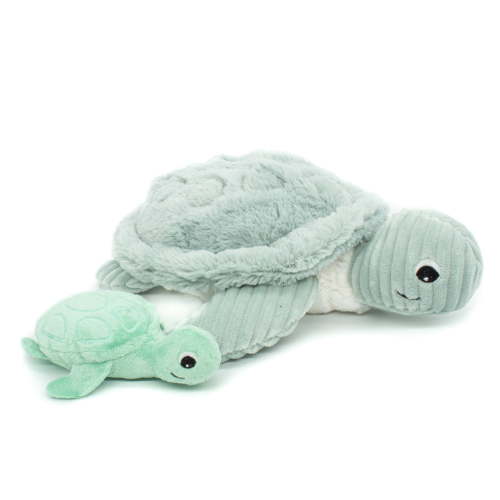 Les Ptipotos Sea Turtle Mom & Baby Plush Stuffed Animal Set & Eco-Friendly Toy in Mint Green